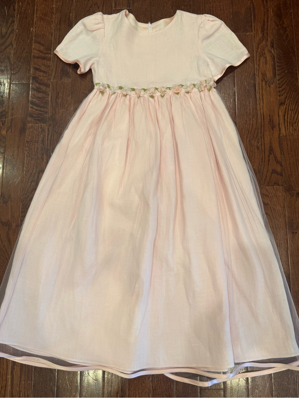 Rosetta Millington Vintage Pink Tulle Linen Heirloom Dress Silk Roses Girl’s 7
